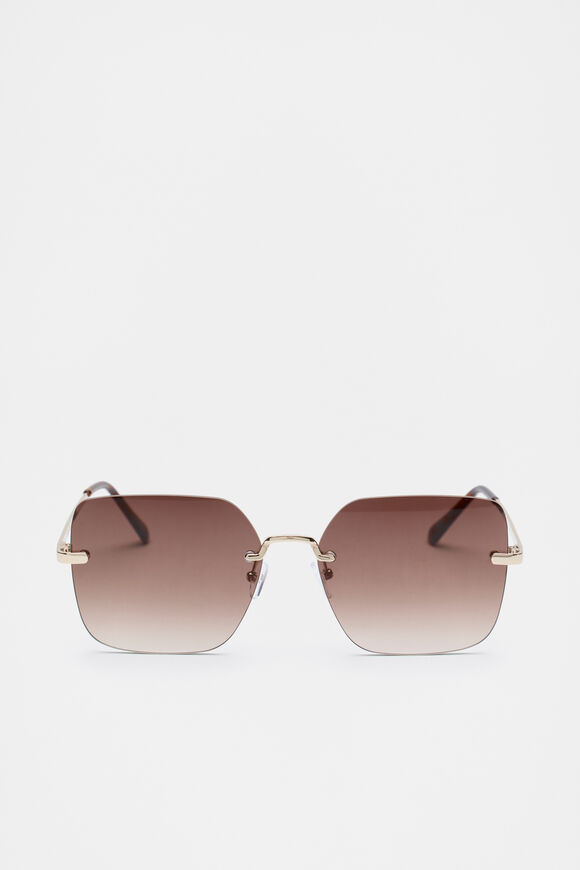 Matea Rectangle Frameless Sunglasses  Brown  hi-res