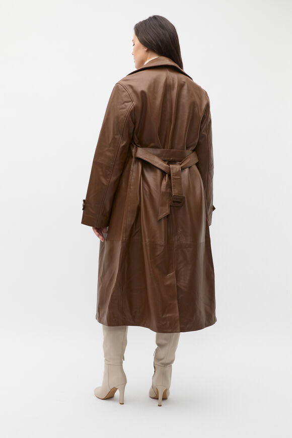 Leather Belted Trench Coat  Maple  hi-res