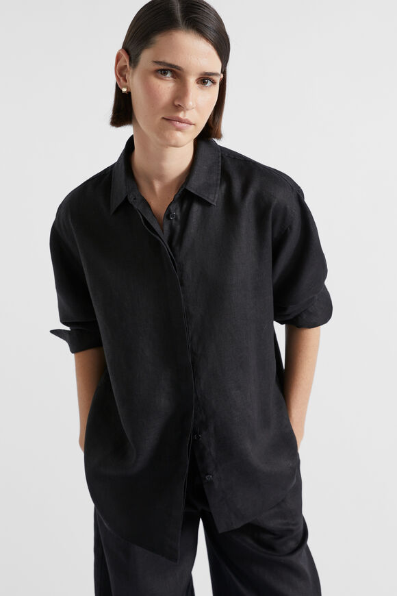 Core Linen Boyfriend Shirt  Black  hi-res