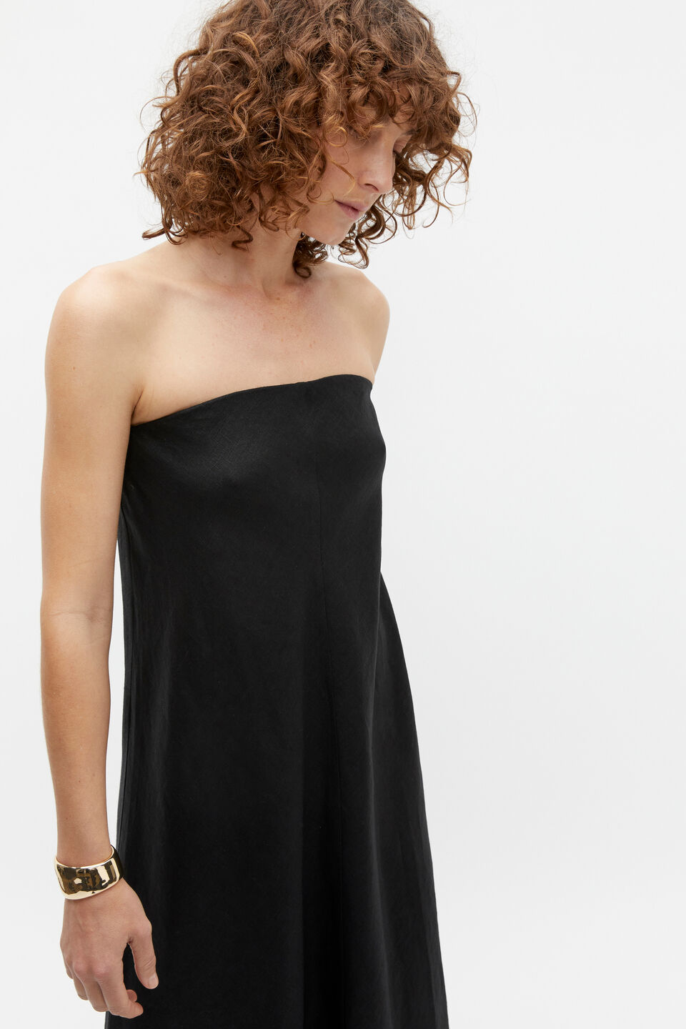 Core Linen Strapless Maxi Dress  Black