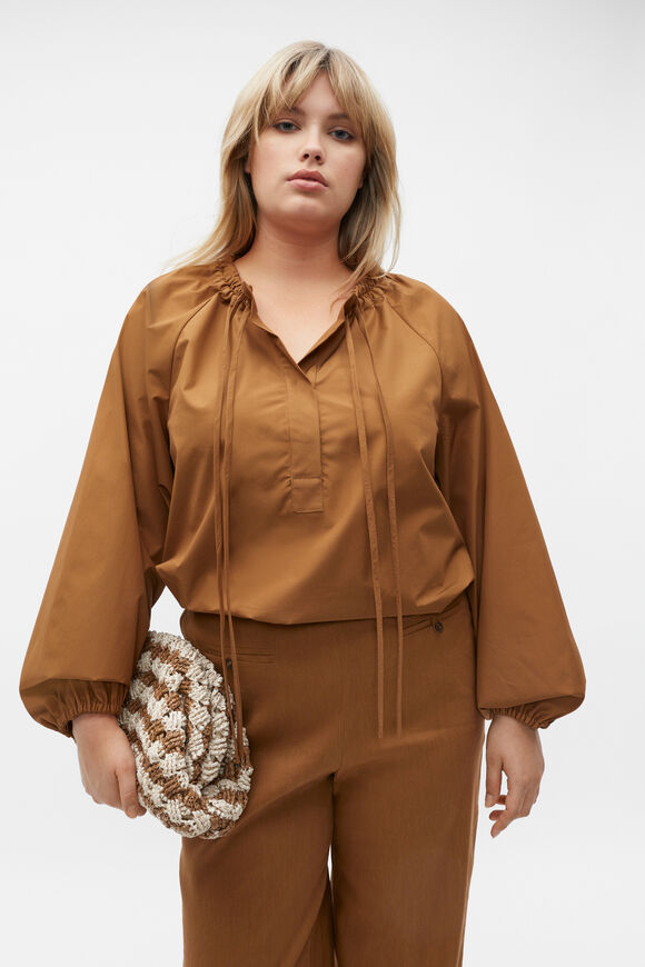 Tie Detail Poplin Blouse  Cinnamon Spice  hi-res