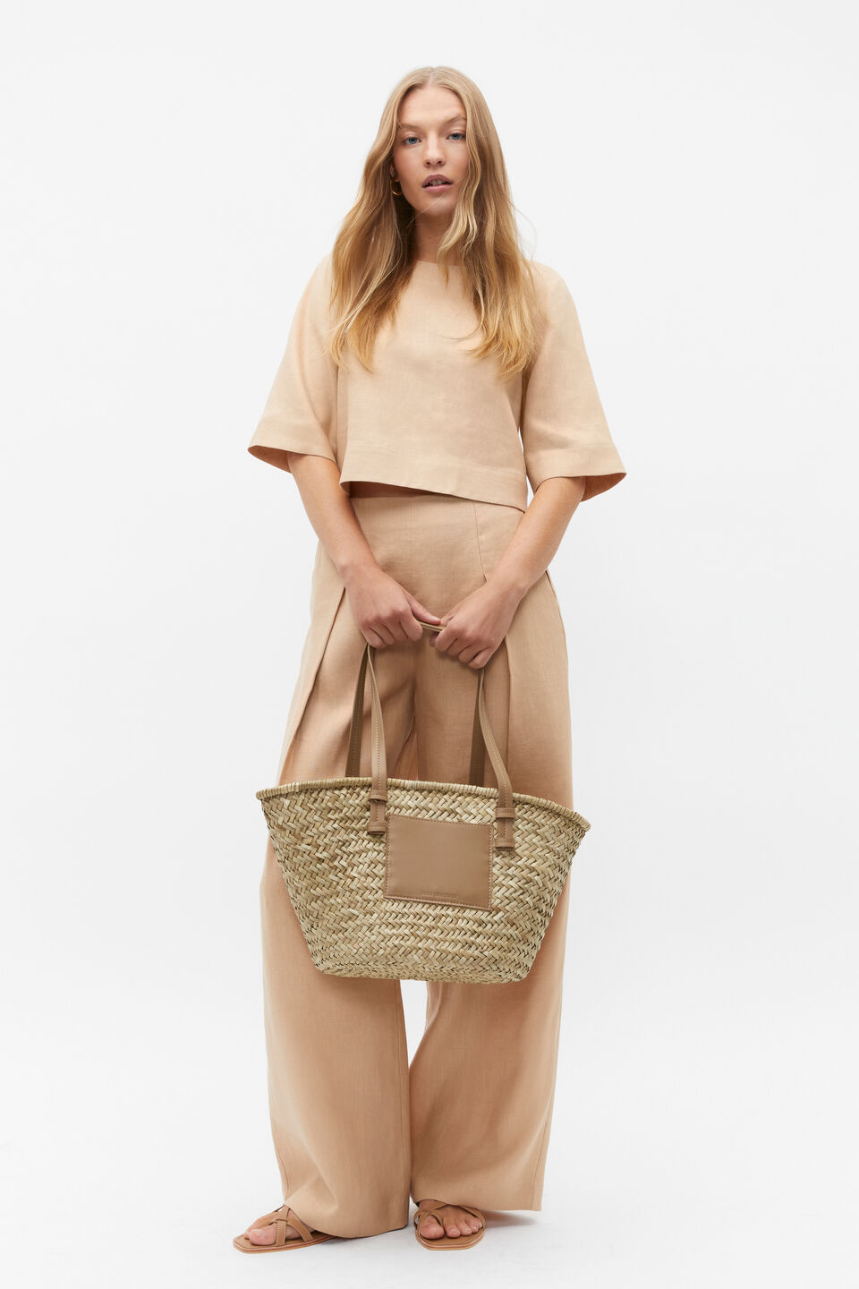 Linen Half Sleeve Top  Nougat