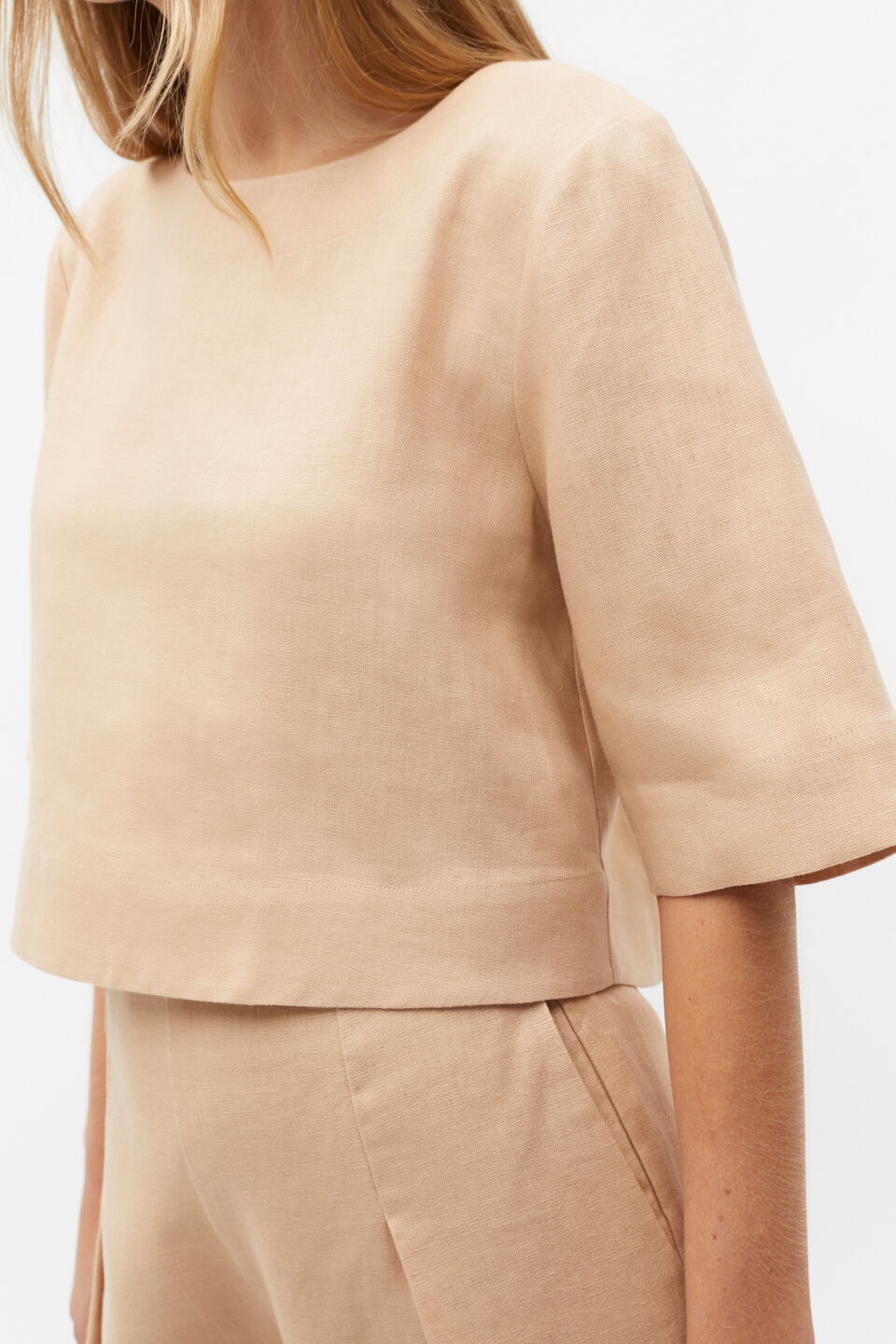 Linen Half Sleeve Top  Nougat