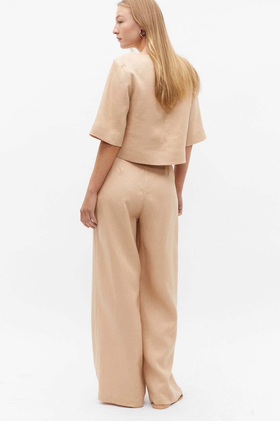 Linen Half Sleeve Top  Nougat