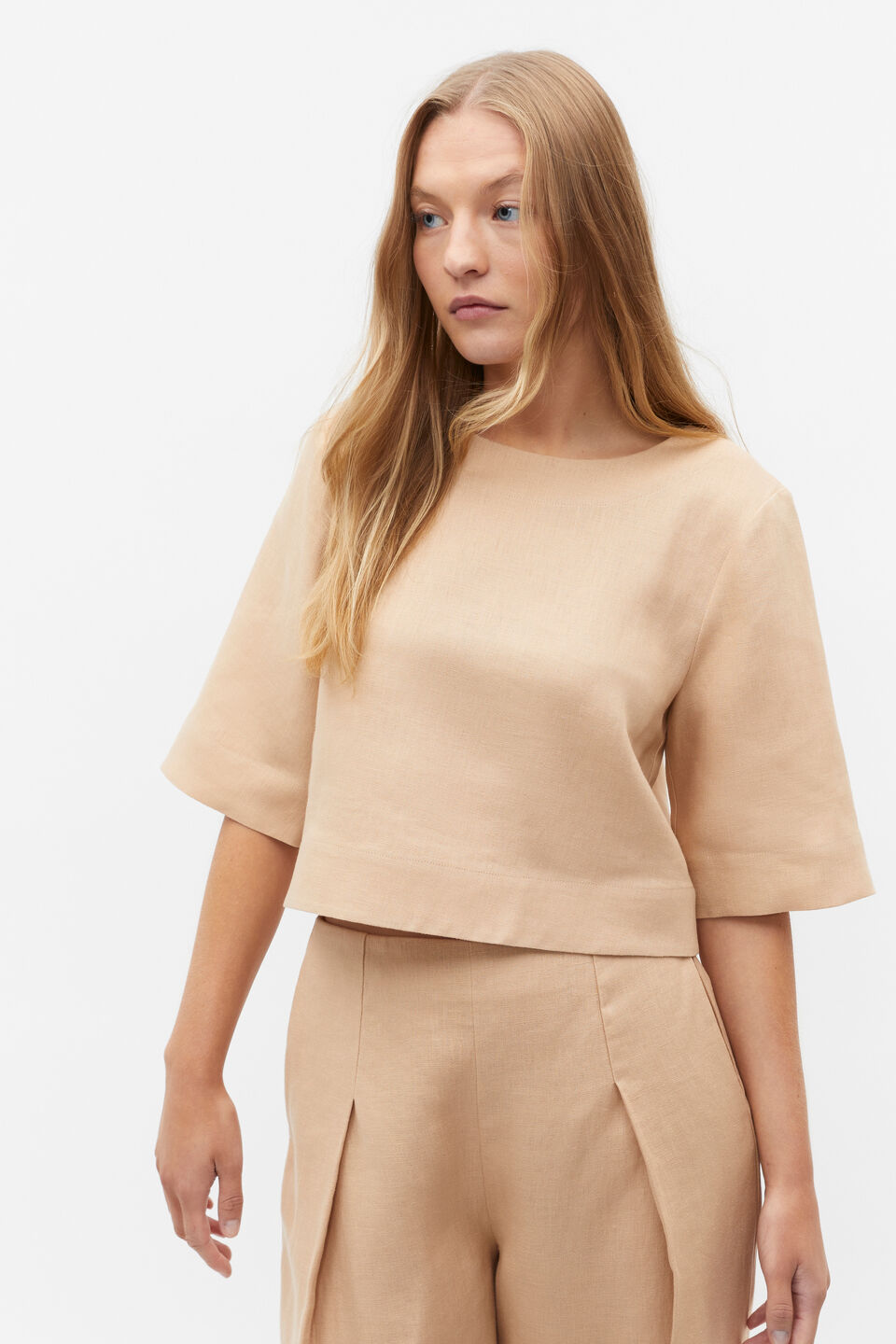 Linen Half Sleeve Top  Nougat