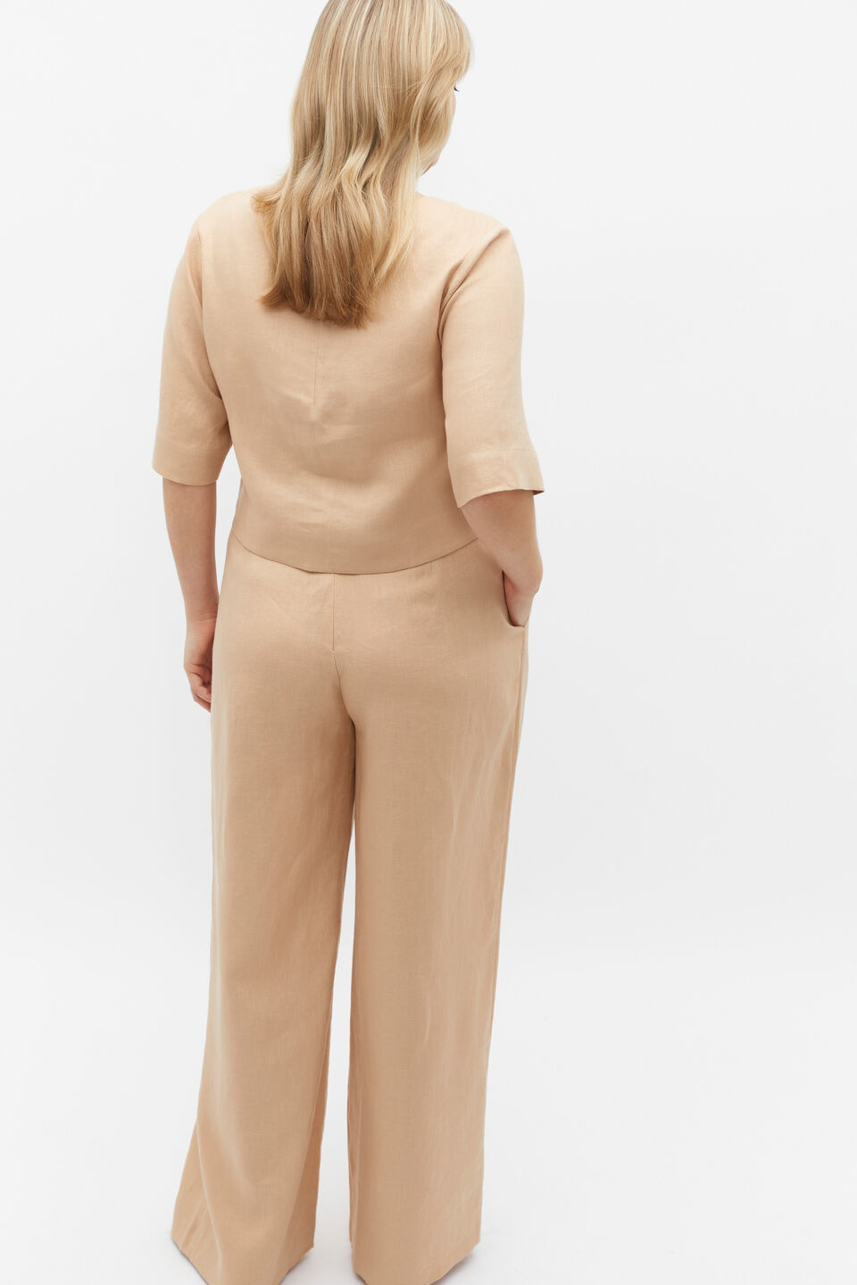 Linen Half Sleeve Top  Nougat