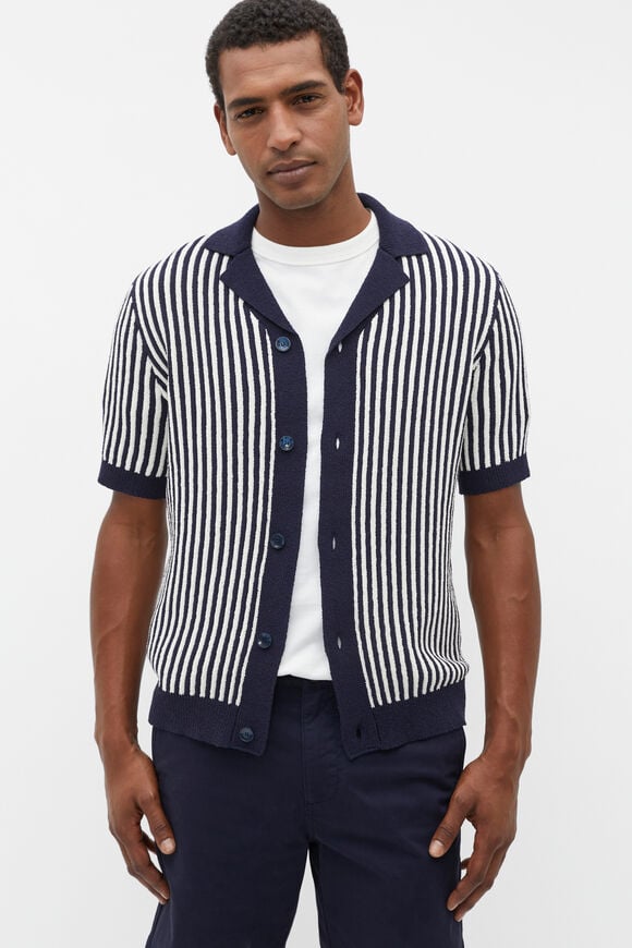 Textured Button Down Knit  Midnight Stripe  hi-res