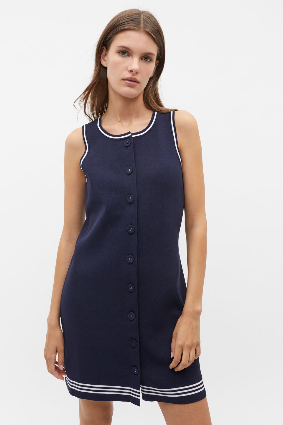 Crepe Knit Tipping Mini Dress  Midnight Sky