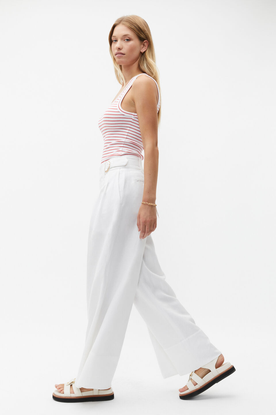 D Ring Pleat Pant  Whisper White