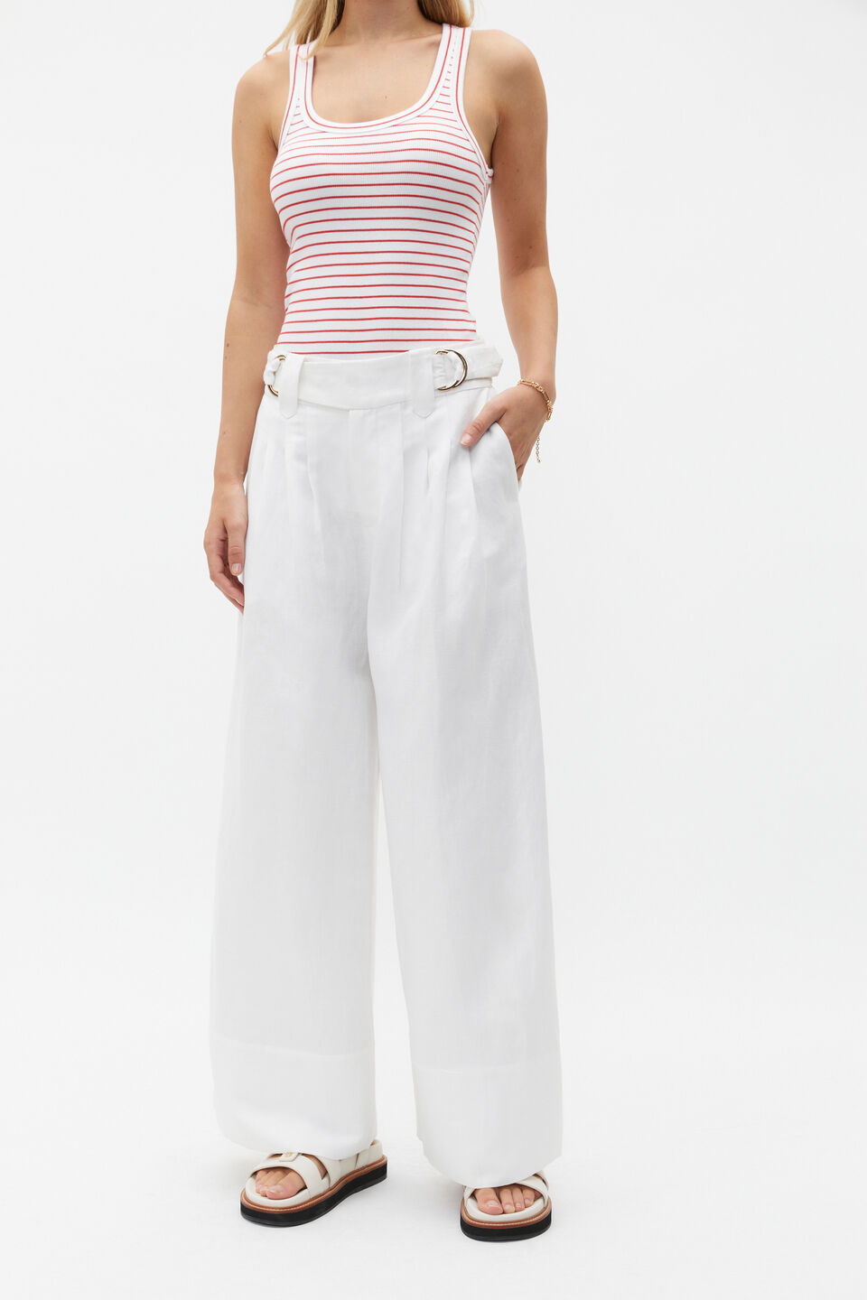 D Ring Pleat Pant  Whisper White