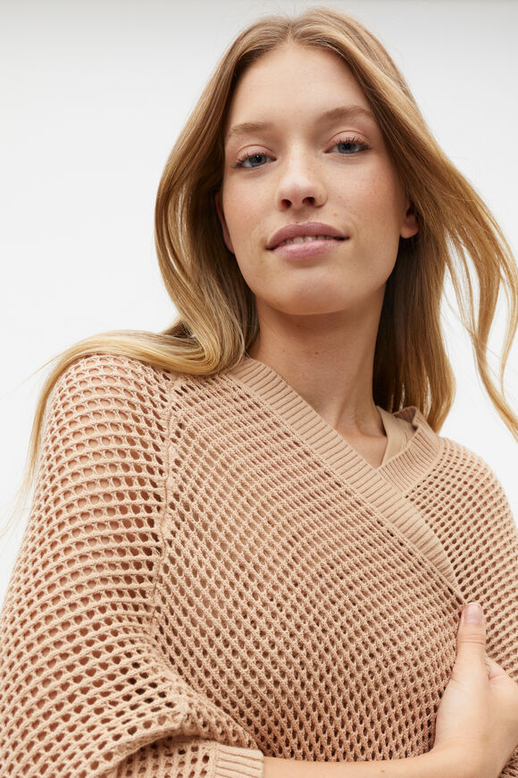 Open Crochet Knit Poncho  Nougat  hi-res