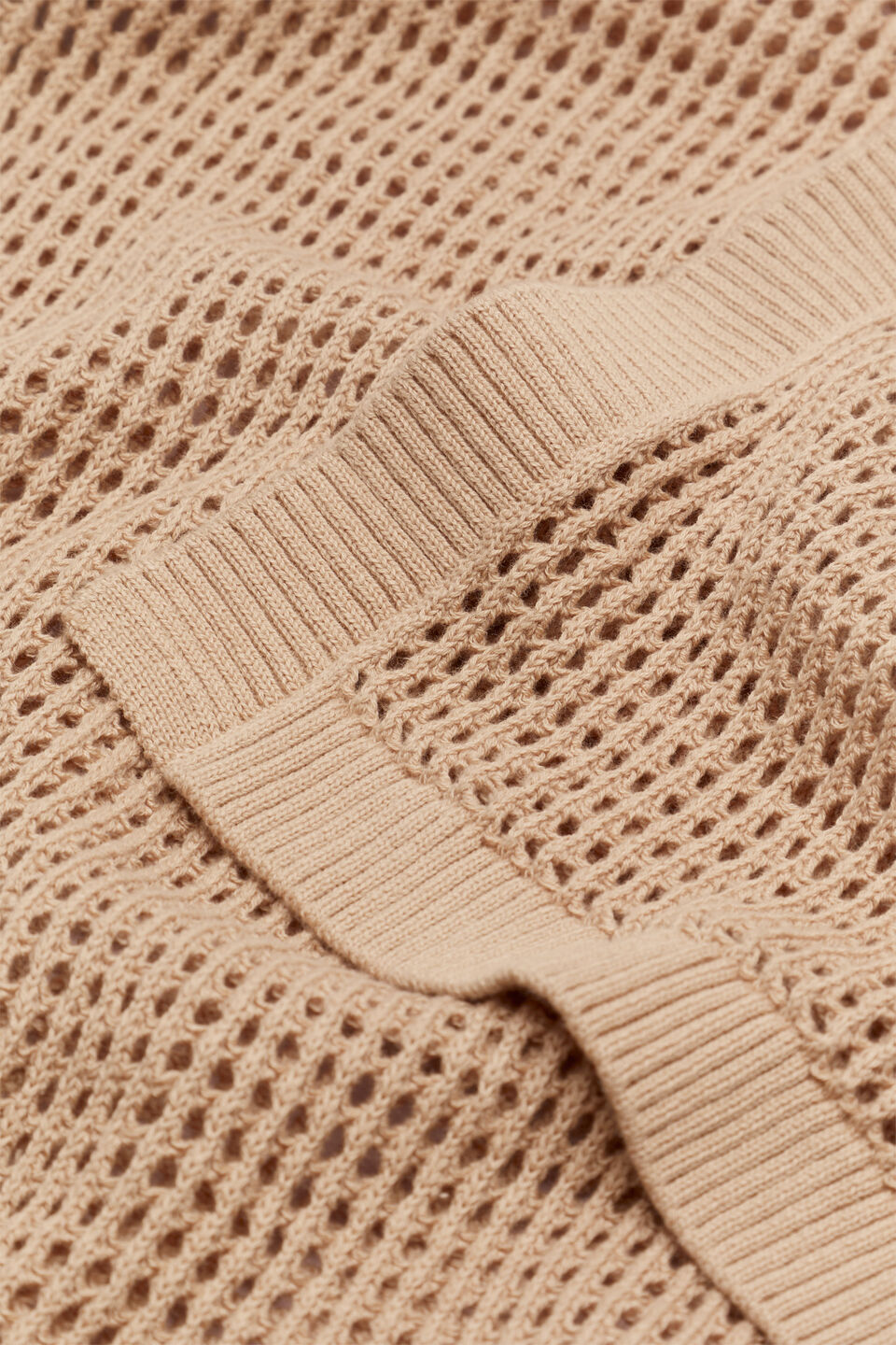 Open Crochet Knit Poncho  Nougat