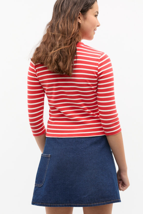 Button Up Rib Tee  Poppy Red  hi-res