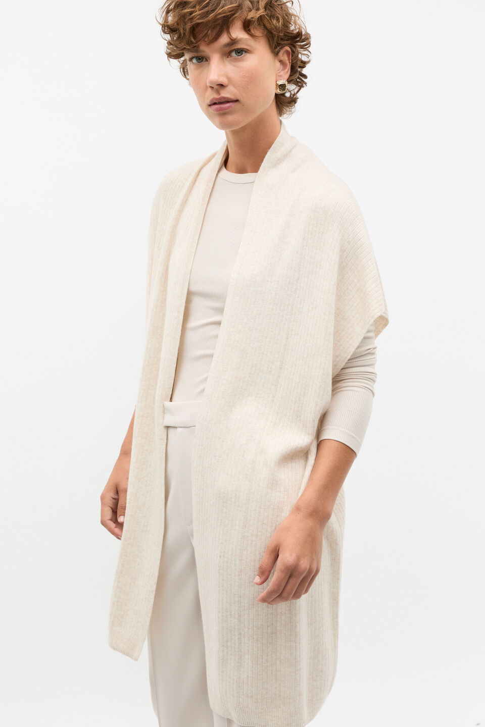 Rib Knit Poncho  Oat Marle