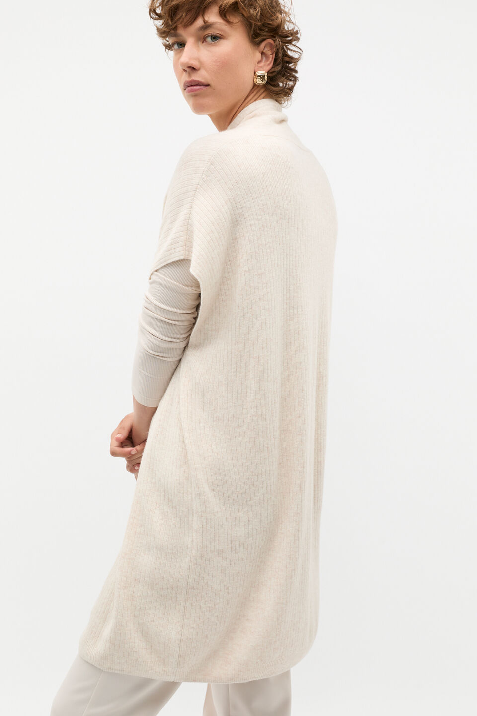 Rib Knit Poncho  Oat Marle