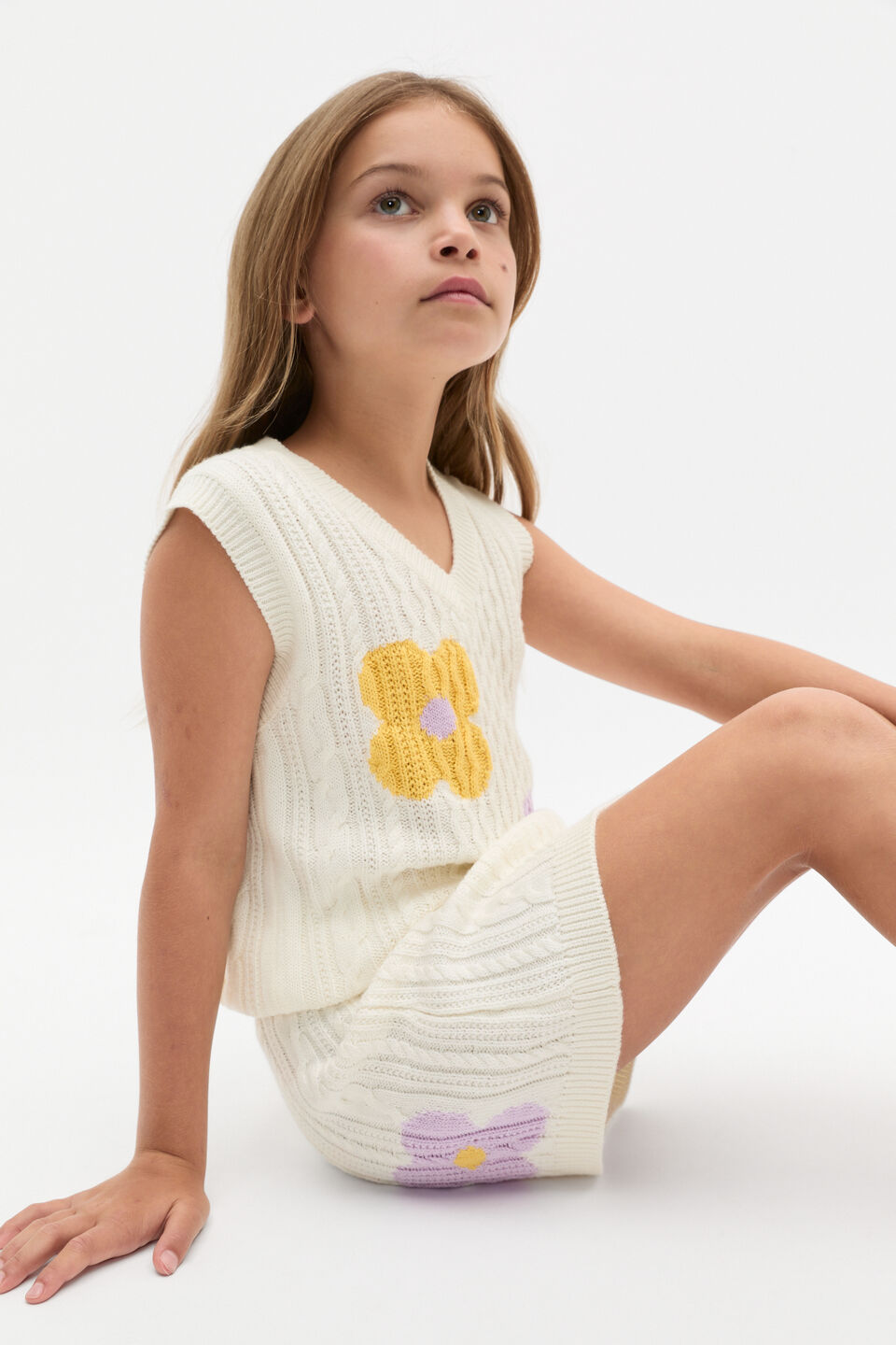 Flower Cable Vest  Classic Cream