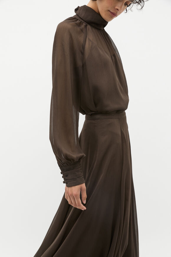 Chiffon Mock Neck Blouse  Dark Espresso  hi-res