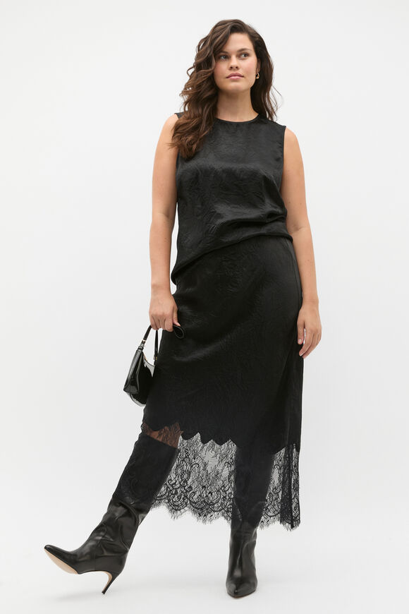 Textured Satin Top  Black  hi-res