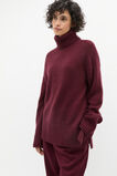 Merino Wool Roll Neck Side Split Knit  Plum Red  hi-res