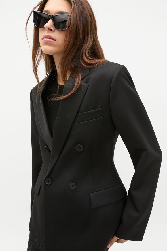 Wool Blend Waisted Blazer  Black  hi-res