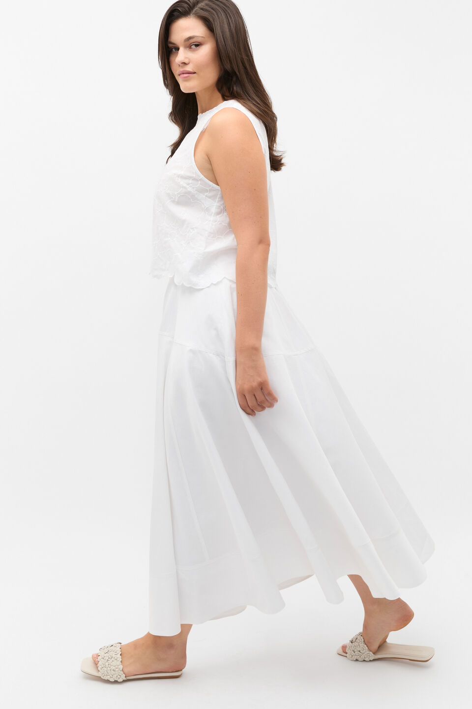 Floral Embroidered Tie Back Shell  Whisper White