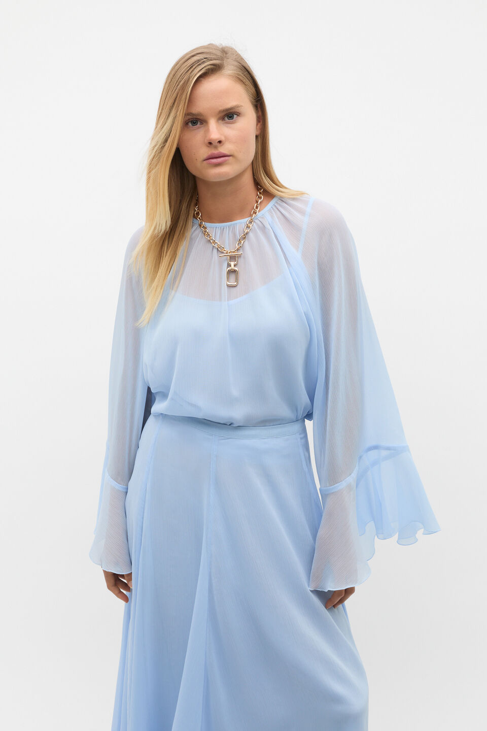 Fluted Sleeve Blouse  Ice Blue