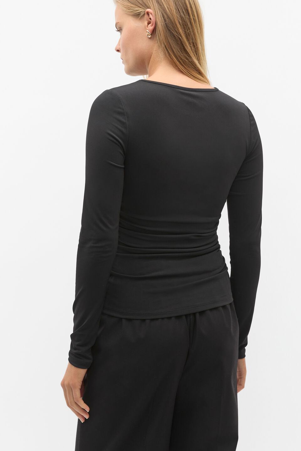 Ruched Long Sleeve Top  Black