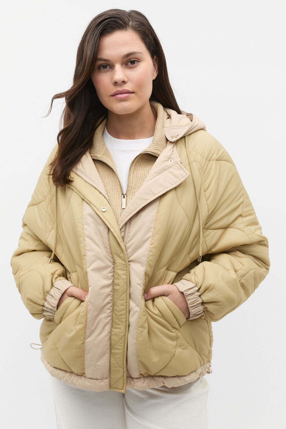 Colour Block Puffer Jacket  Cashew Multi