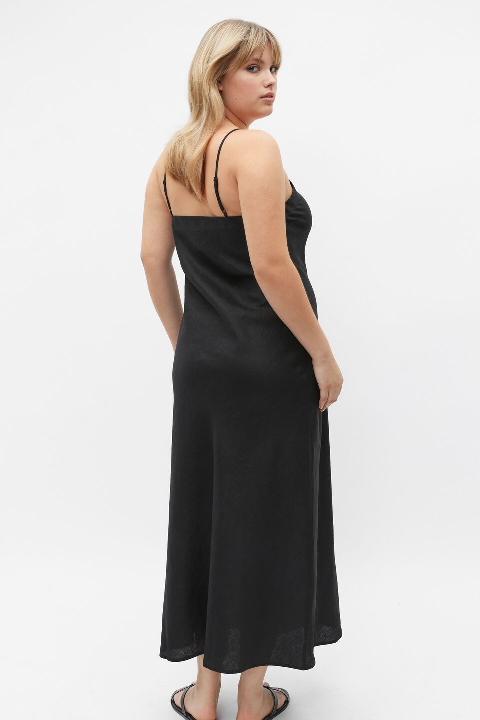 Core Linen Square Neck Slip Dress  Black