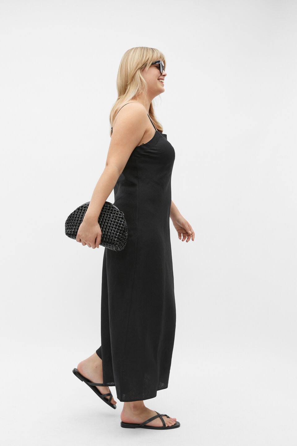 Core Linen Square Neck Slip Dress  Black