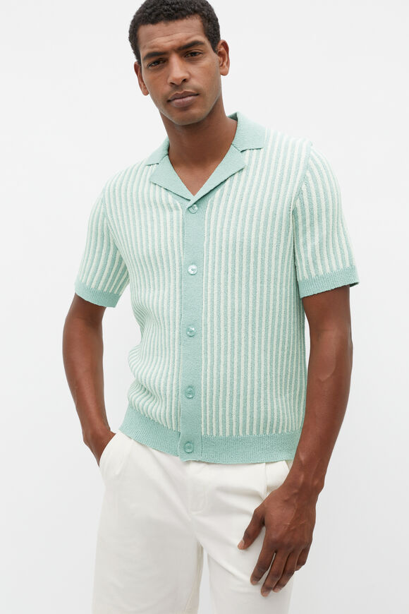 Textured Button Down Knit  Seafoam  hi-res