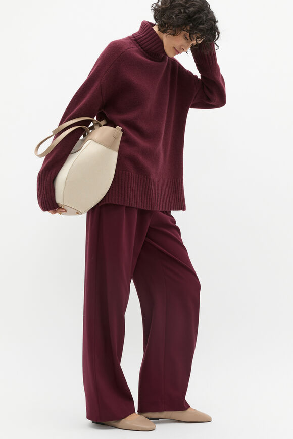 Merino Wool Roll Neck Side Split Knit  Plum Red  hi-res