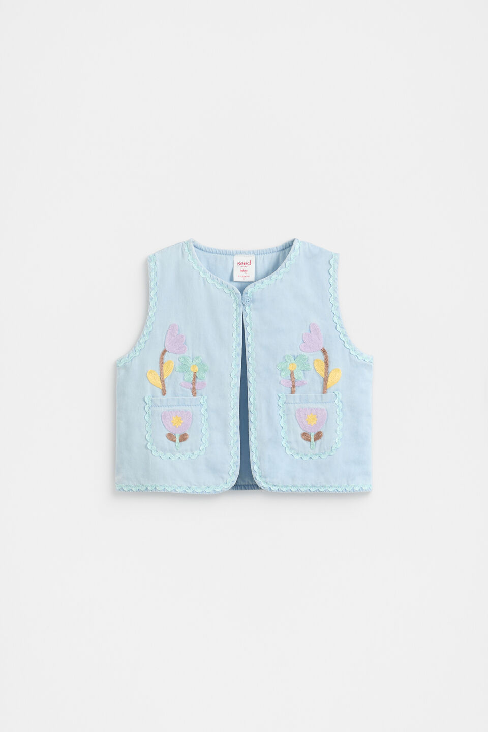 Floral Pocket Vest  Powder Blue Wash