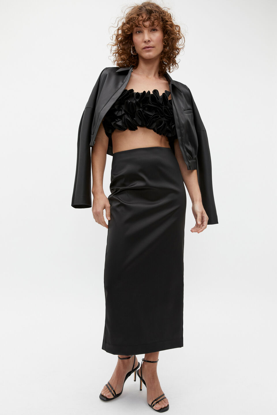 Sateen Column Skirt  Black