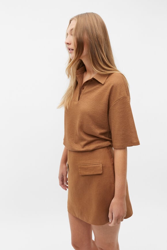 Linen Polo Top  Cinnamon Spice  hi-res