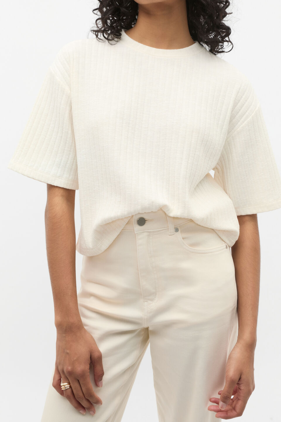 Textured Rib Boxy Tee  Coconut Cream Twist