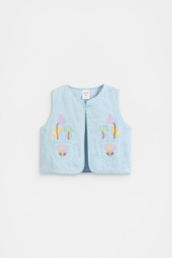 Floral Pocket Vest  Powder Blue Wash  hi-res