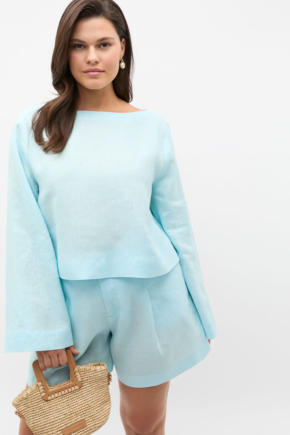 Linen Boat Neck Top  Skyway