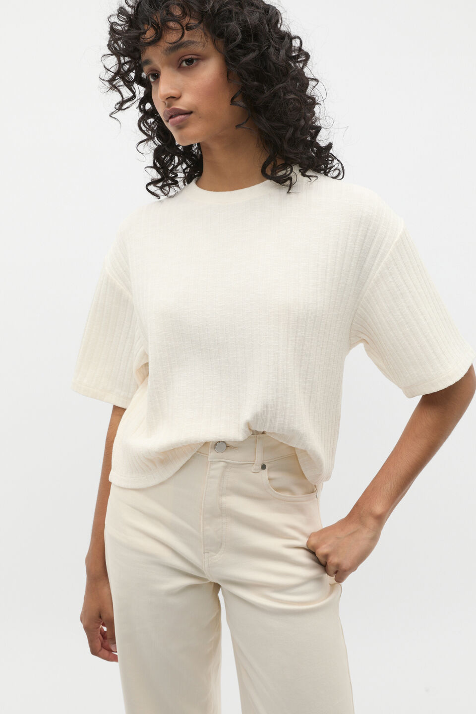 Textured Rib Boxy Tee  Coconut Cream Twist