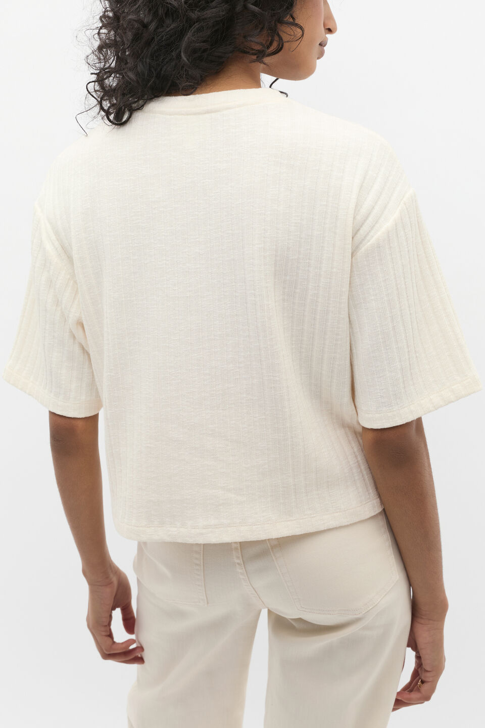 Textured Rib Boxy Tee  Coconut Cream Twist