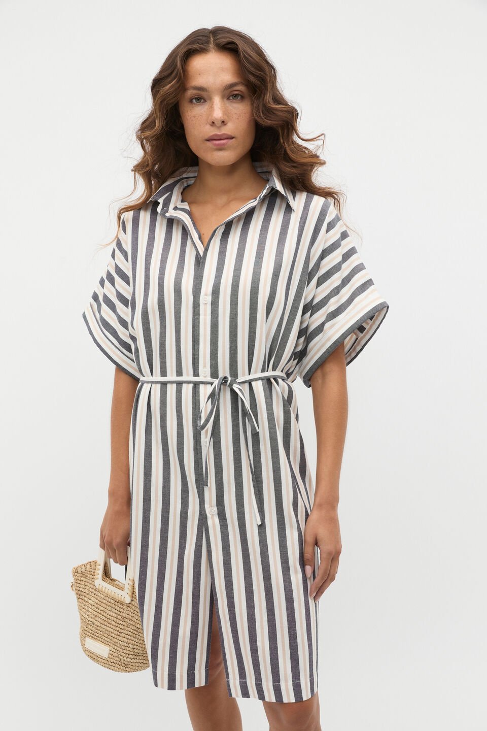 Stripe Collar Detail Poncho  Twilight Blue