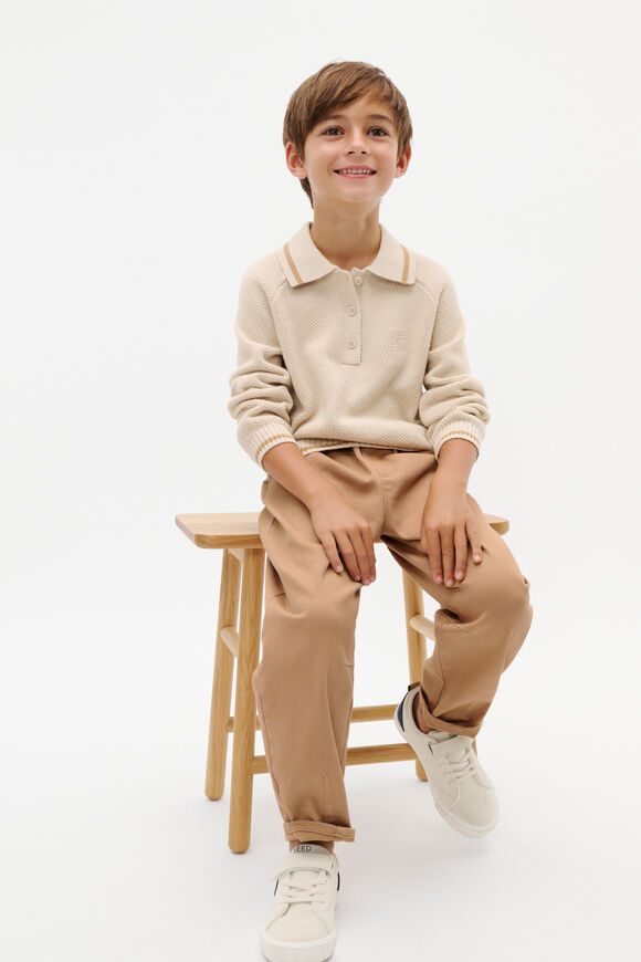 Occasion Knit Polo  Oat Marle  hi-res