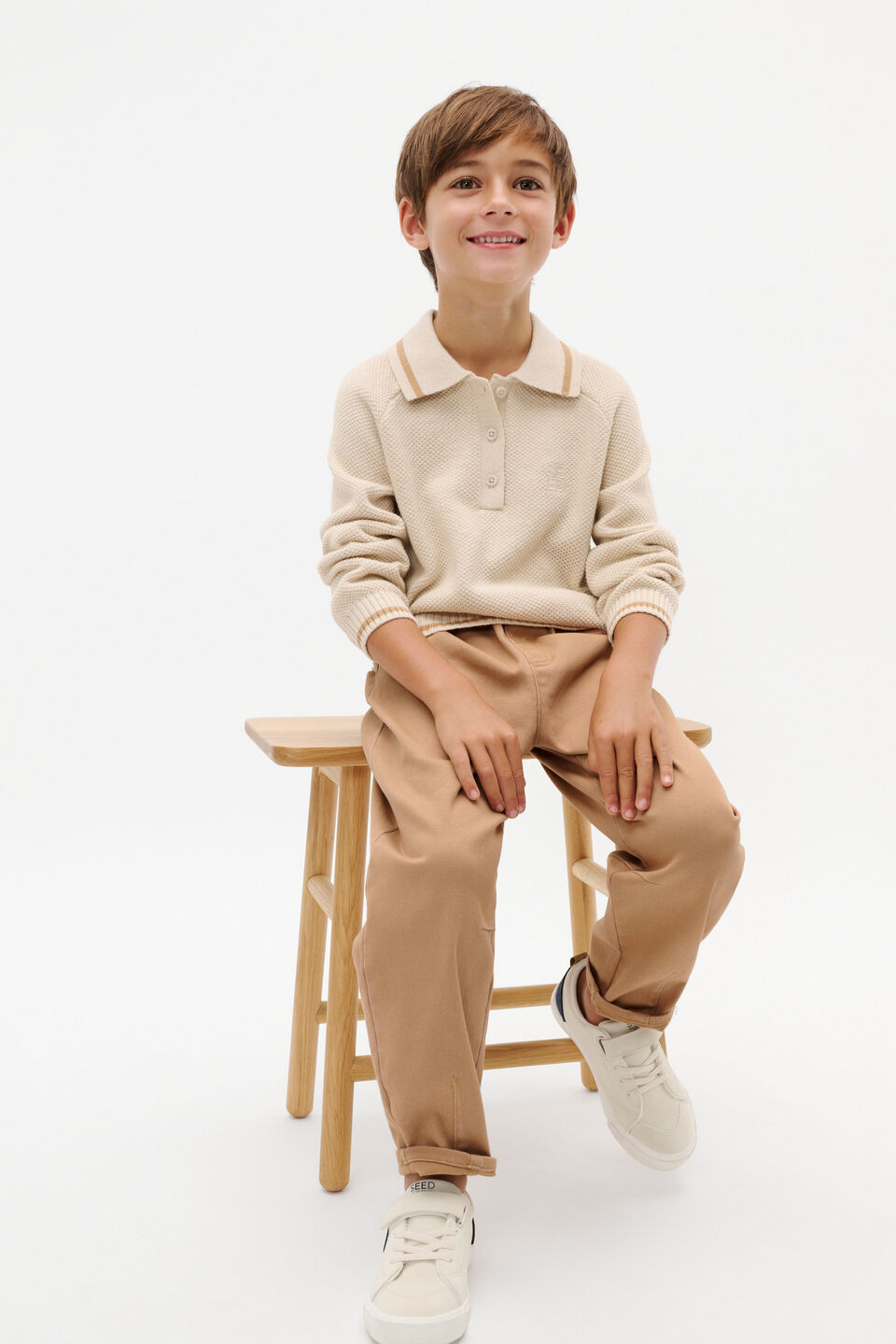 Occasion Knit Polo  Oat Marle