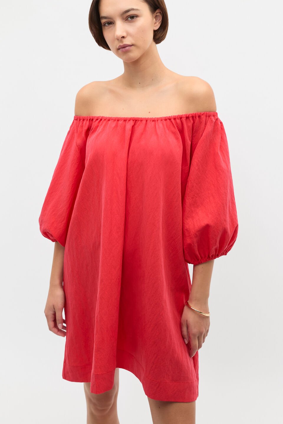 Crushed Elasticated Mini Dress  Electric Crimson