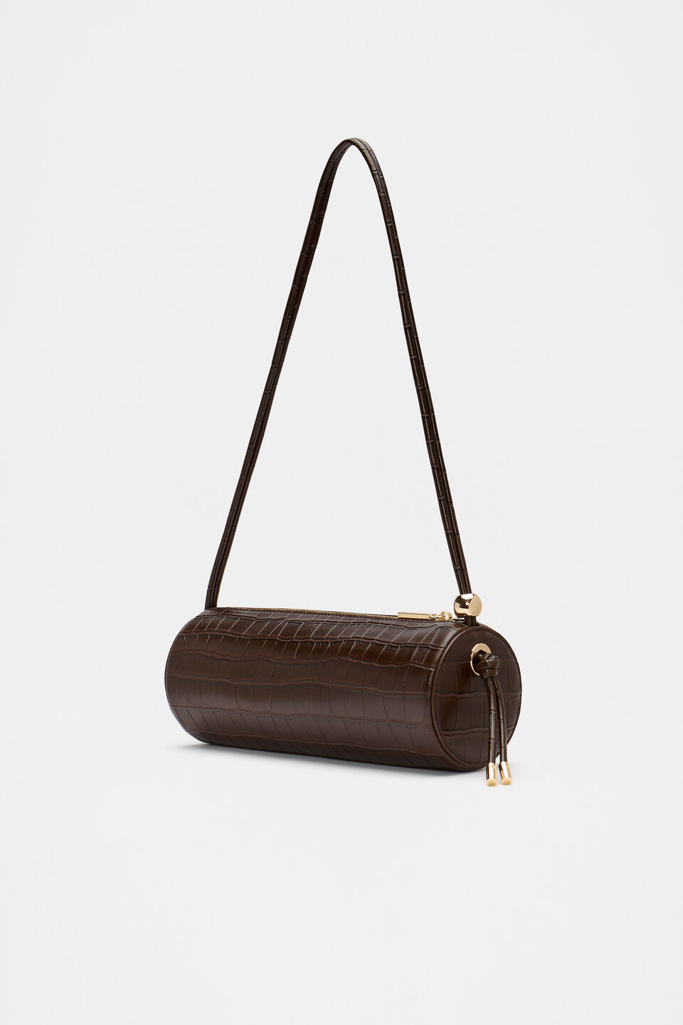 Barrel Shoulder Bag  Dark Espresso Croc