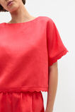 Linen Wave Scallop Boxy Tee  Electric Crimson  hi-res