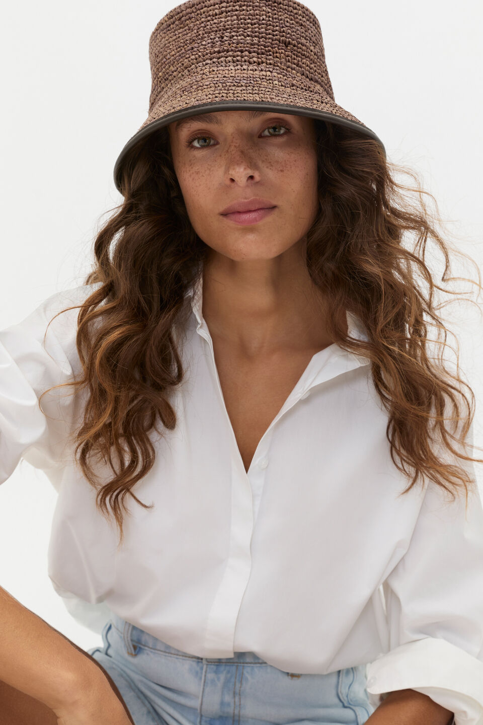 Trim Detail Raffia Bucket Hat  Chocolate