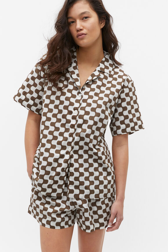 Retro Print Shirt and Short PJ Set  Affogato Retro  hi-res
