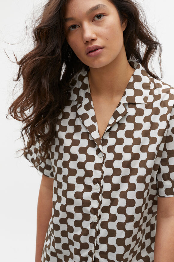 Retro Print Shirt and Short PJ Set  Affogato Retro  hi-res