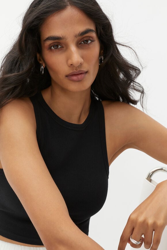 Cropped Rib Tank  Black  hi-res